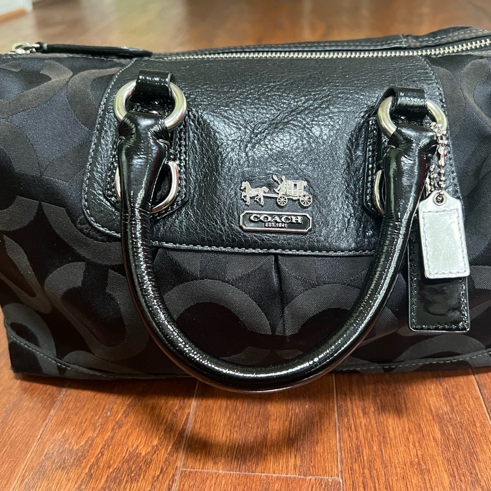 Coach Madison Black Leather/Cloth Handbag